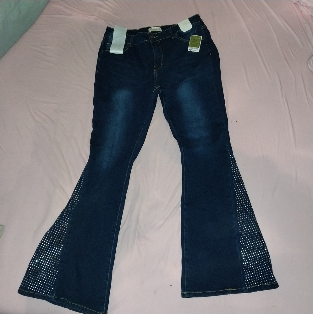 rhinestone mcbling low rise flare jeans